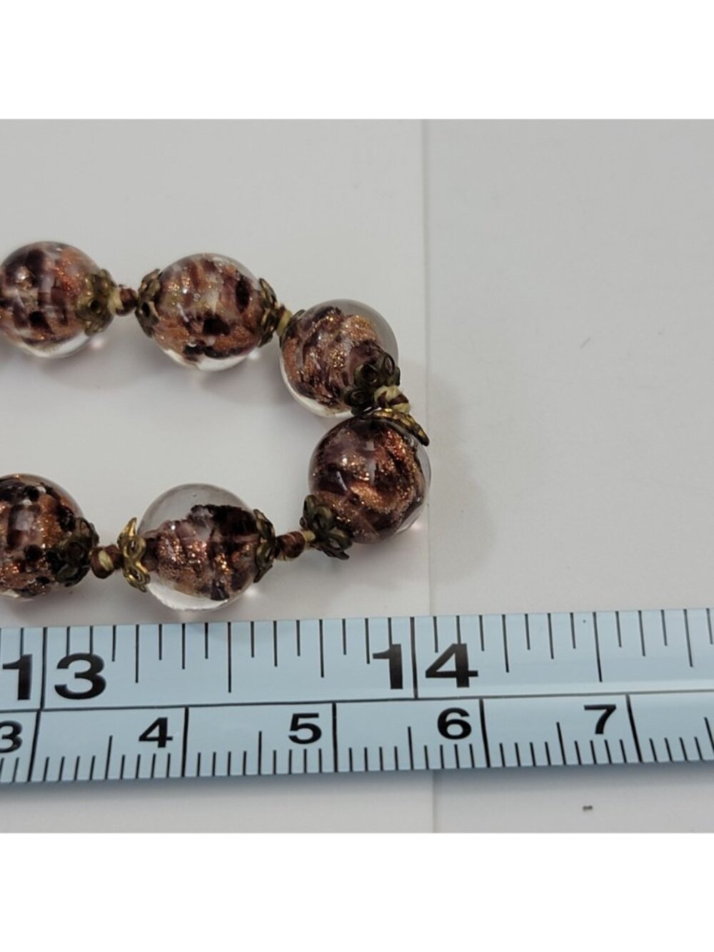 Vintage Murano Glass Black & Copper Aventurine Beaded Necklace - Picture 5 of 5